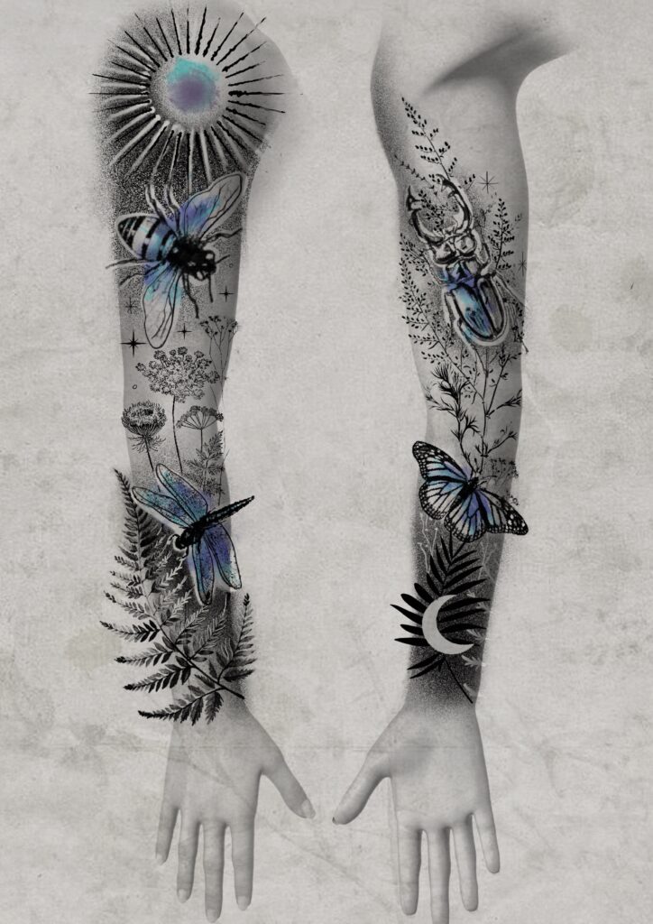 kwiaty-rękaw-sleeve-tattoo-tatuaż-magda-speak-in-color-wodzisław-rybnik-żory-jastrzębie